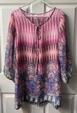 R Rouge Semi Sheer Blouse Womens Plus Size 2X Pink Floral Layering Pull Over US
